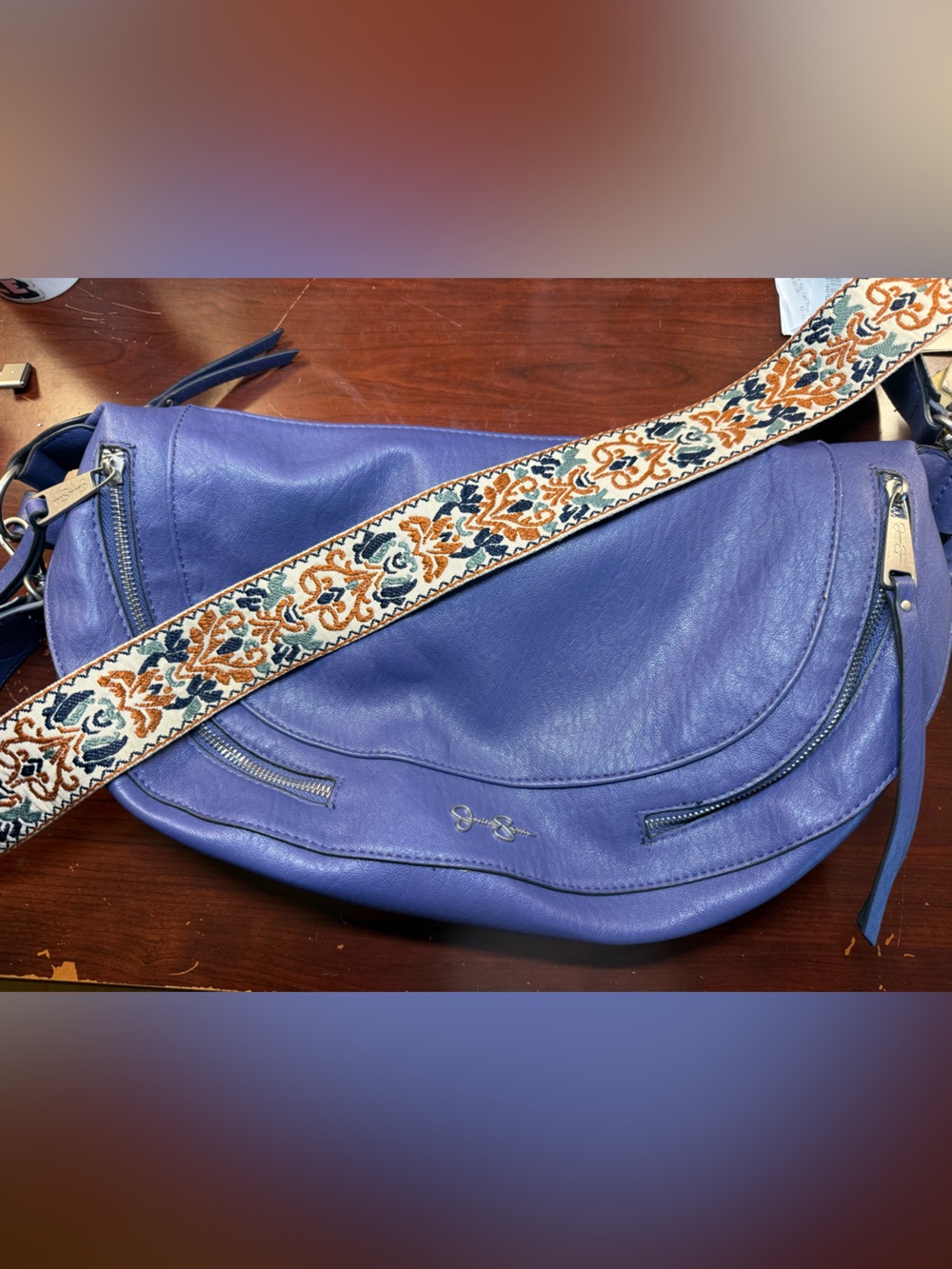Jessica Simpson Purple  Crossbody with Embroidered Strap and shoulder strap